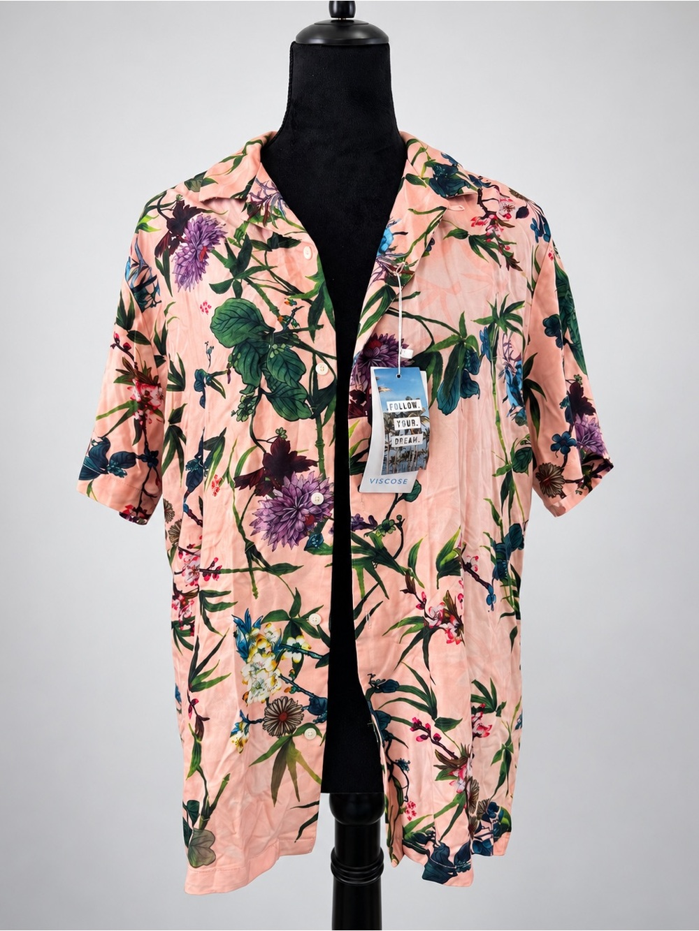 NWT Denim & Flower Ricky Singh Men’s L Pink Floral Viscose Button Up Shirt